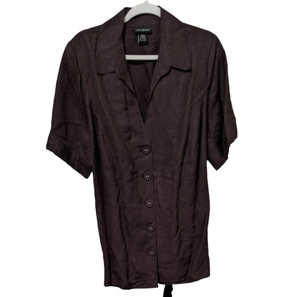 Lane Bryant linen blend brown button front dash belted shirt top size 22/24 - Picture 8 of 8